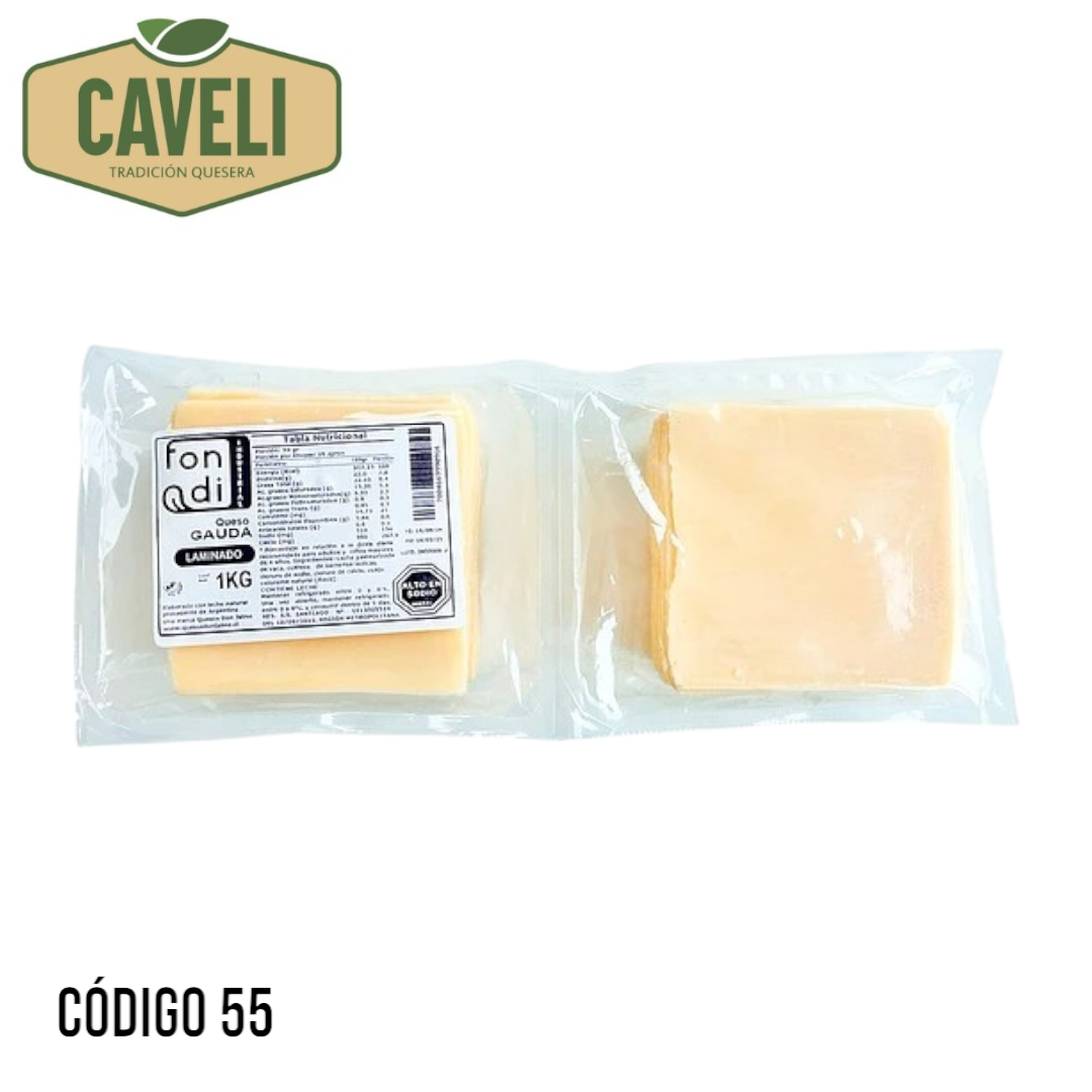 QUESO GOUDA LAMINADO FONDI 1 KG CAJA 6 KILOS 6 UNIDADES - Distribuidora Caveli