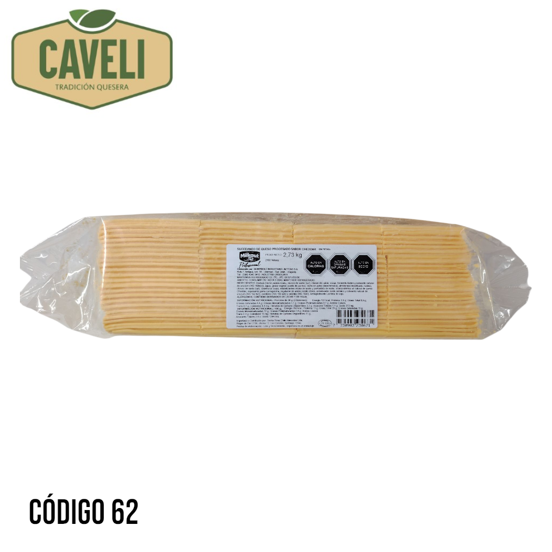 CHEDAR LAMINADO INDUSTRIAL 2.73 KG 192 LÁMINAS POR UNIDAD CAJA 10.92 KILOS 4 UNIDADES - Distribuidora Caveli