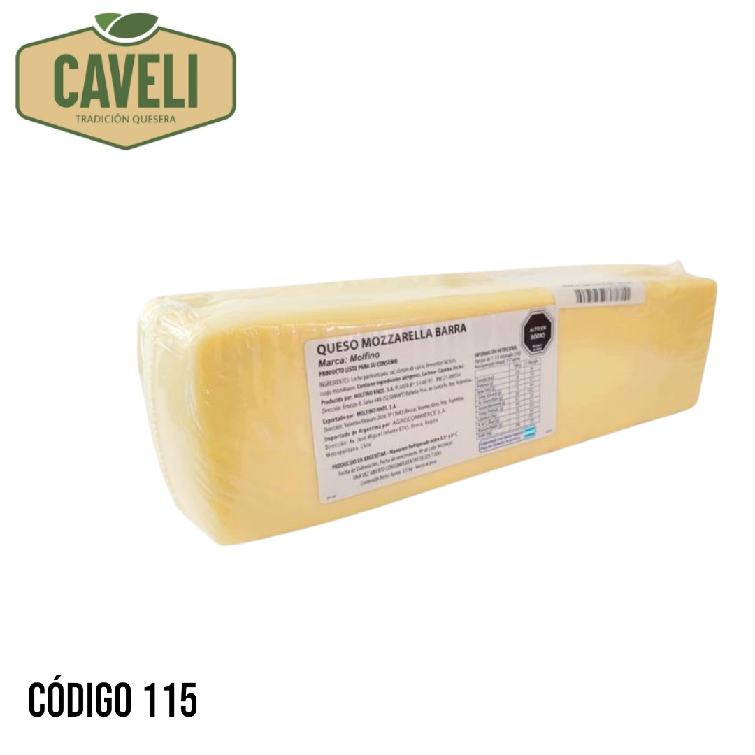 MOZARELLA MOLFINO BARRA 3.6 KG CAJA 6 UNIDADES - Distribuidora Caveli