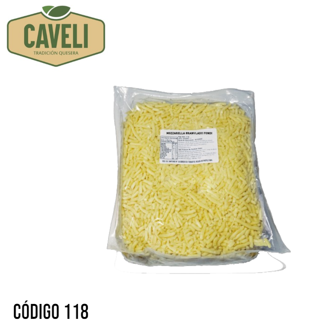 MOZARELLA GRANULADA FONDI BOLSA 4 KILOS CAJA 2 UNIDADES - Distribuidora Caveli