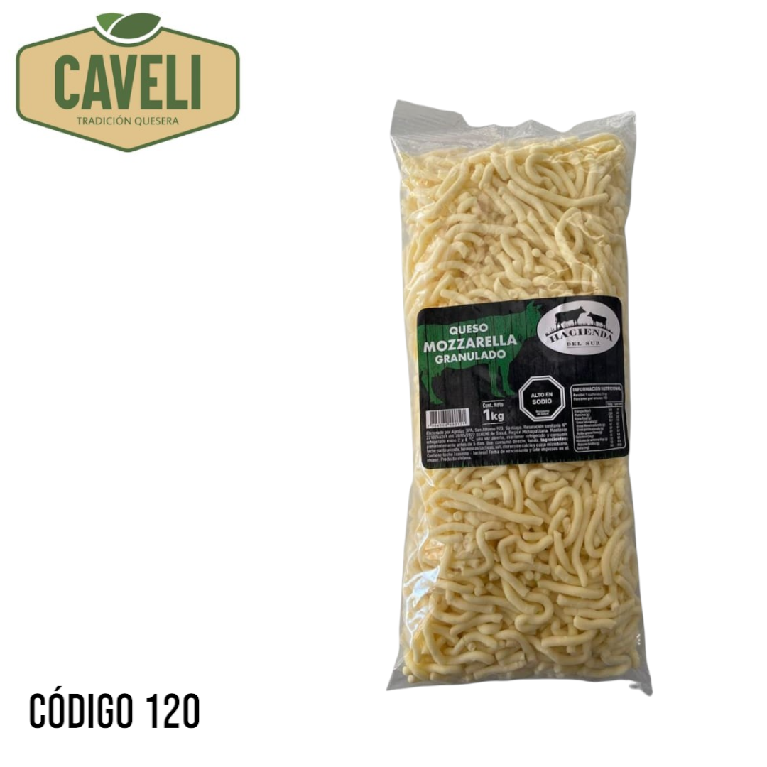 MOZARELLA GRANULADA LA HACIENDA BOLSA 1 KILO CAJA 8 KILOS - Distribuidora Caveli
