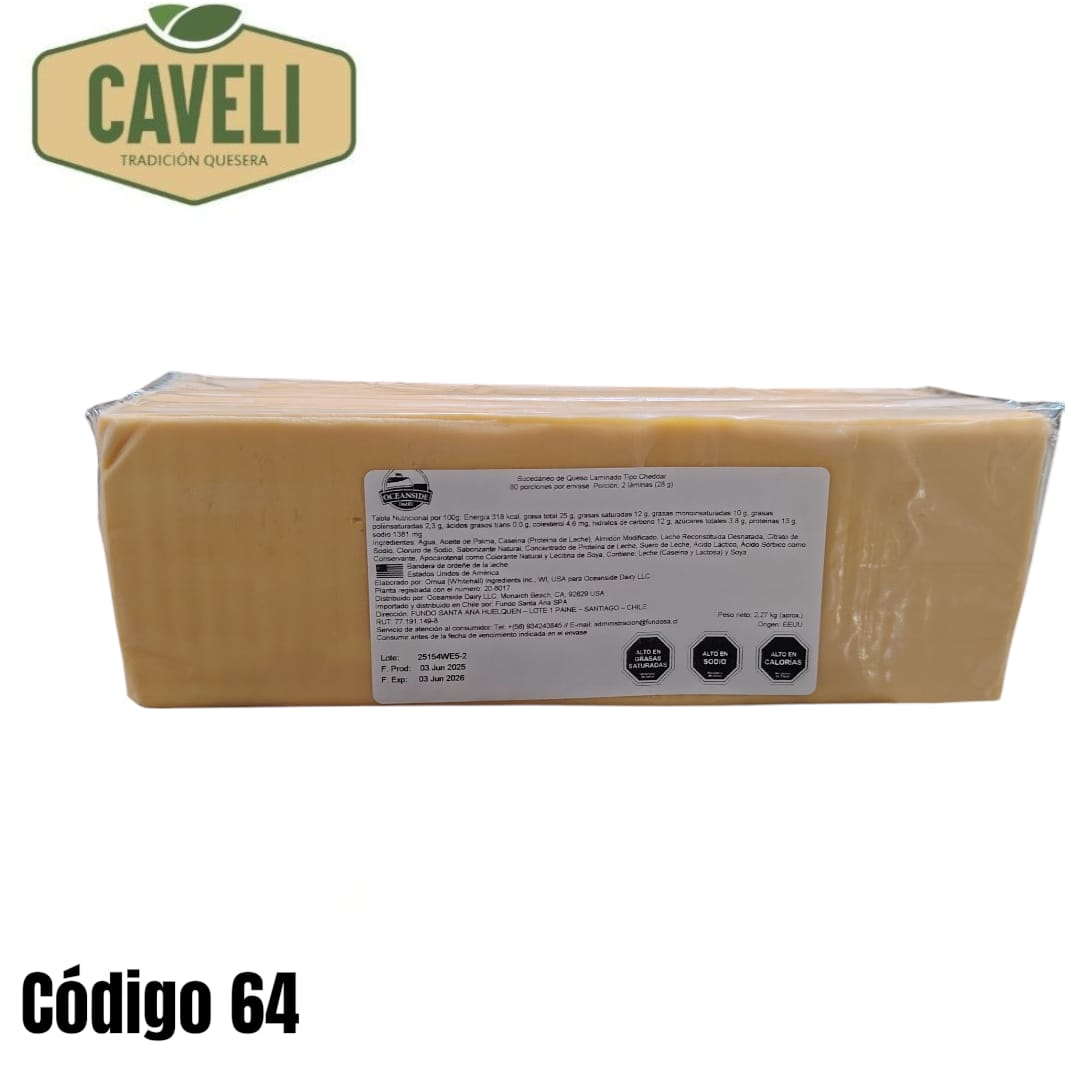 CHEDDAR LAMINADO AMERICANO 2,27 KG 160 LAMINAS POR ENVASE CAJA 4 UNIDADES - Distribuidora Caveli