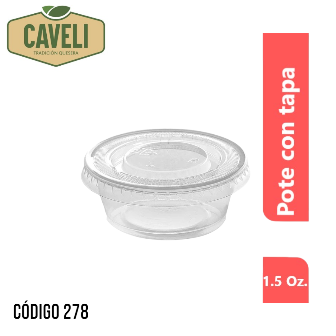 POTE CON TAPA 1.5 OZ 50 UNIDADES POR BOLSA CAJA 50 BOLSAS 2500 UNIDADES - Distribuidora Caveli