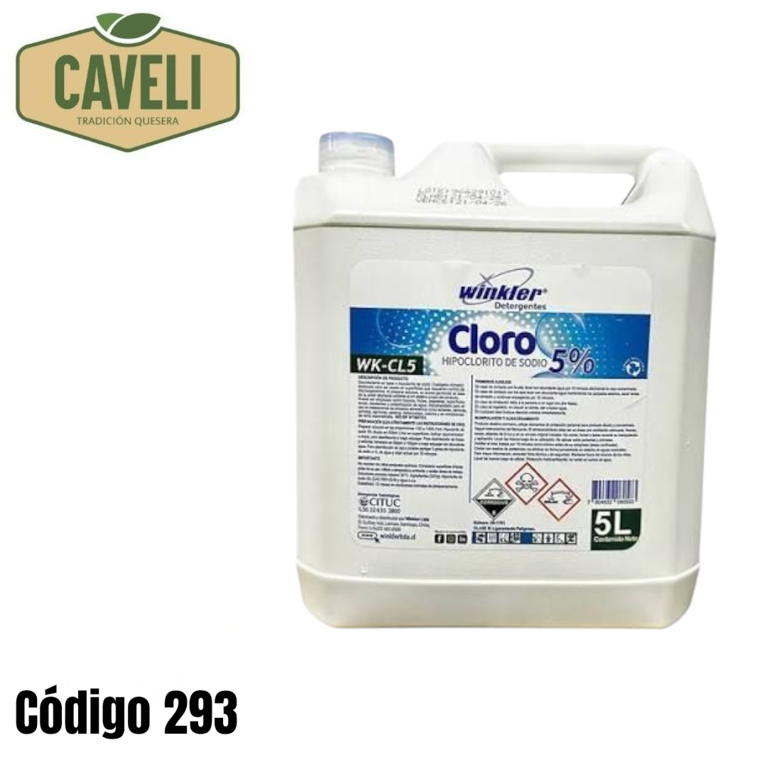 Cloro Hipoclorito de Sodio al 5% Bidón 5 Litros Caja 4 Unidades - Distribuidora Caveli
