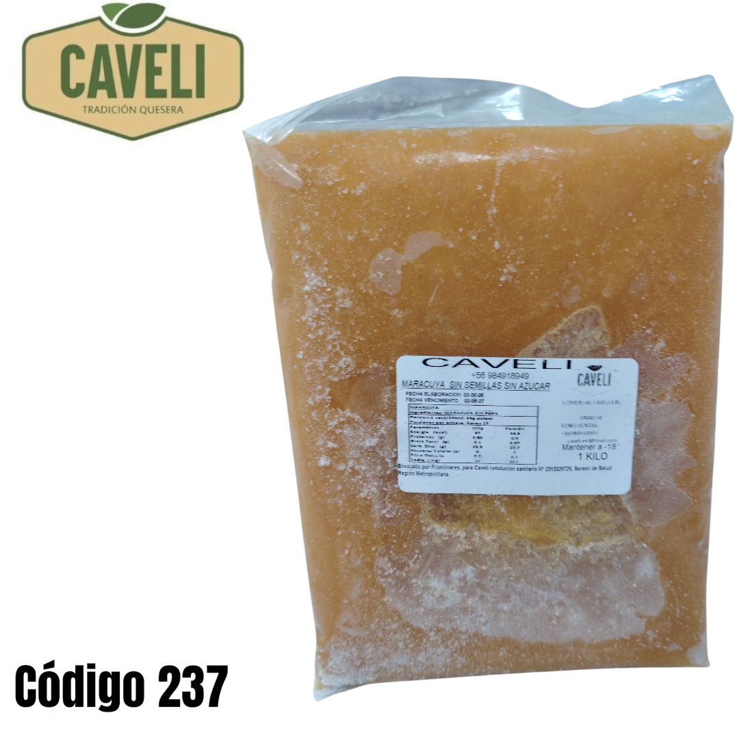 PULPA MARACUYÁ SIN SEMILLA BOLSA 1 KILO CAJA 10 KILOS - Distribuidora Caveli
