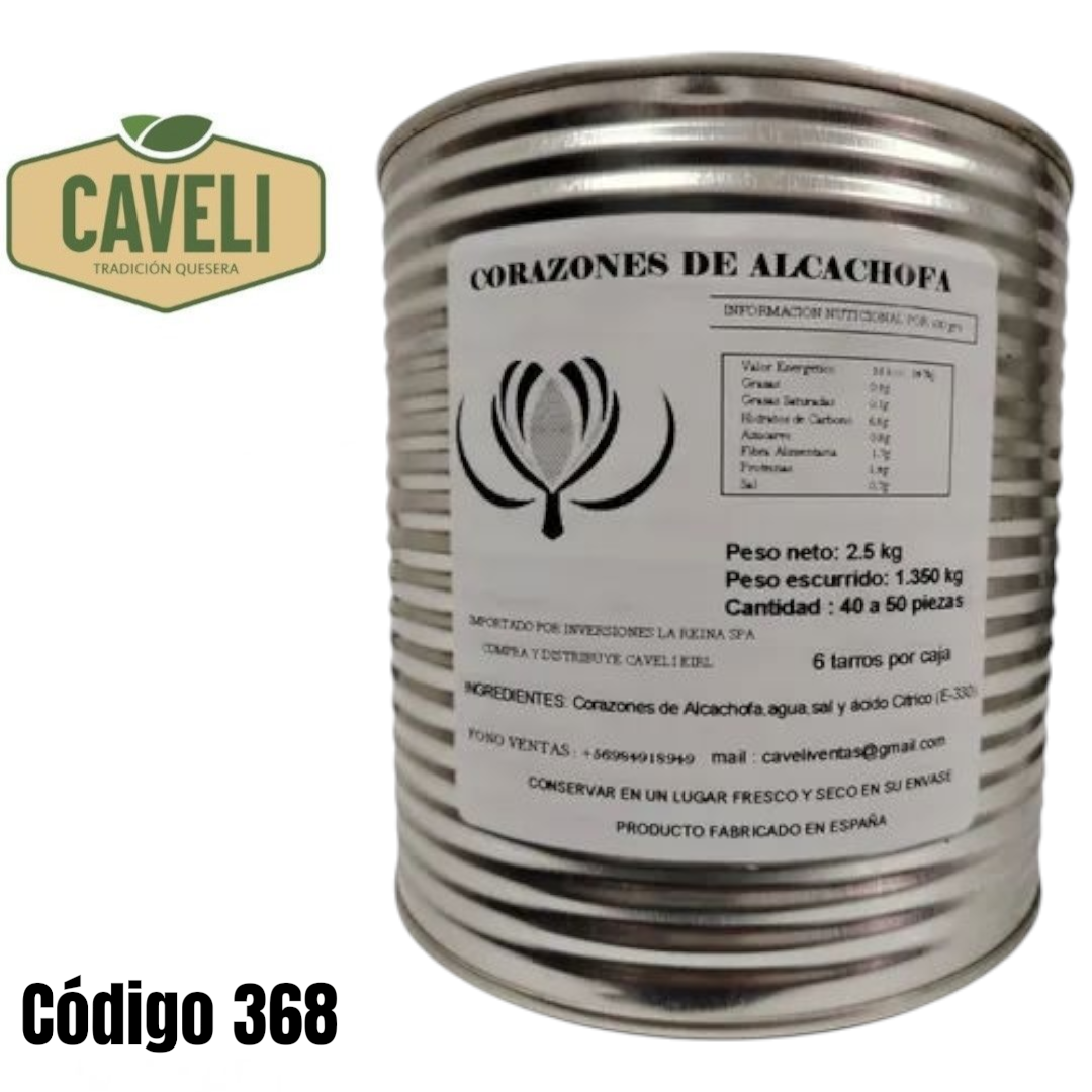 Corazón de Alcachofa Tarro 1,35 KG Escurrido 40 a 50 Corazones | Caja 6 Tarros - Distribuidora Caveli